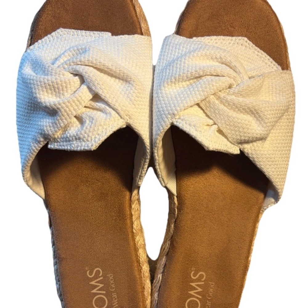 Toms Abby Platform Slide Knotted Sandals White Open Toe Shoes Women's 9